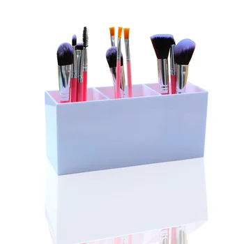 Настолна акрилна кутия за съхранение на четки за рисуване, трехкамерный кутия за съхранение на инструменти за нокти, държач за писалка, молив, канцеларски материали.