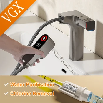 Смесители за баня VGX Purified с прибиращ филтър за вода, смесител за мивка, батерия за мивка с led подсветка за деликатеси, месинг кран за съдове