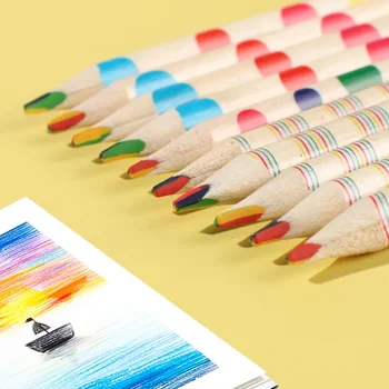 10шт Творчески Канцеларски материали Четырехцветный Молив Рейнбоу Цветове Моливи Четырехцветный Обикновен Молив за Рисуване на Ученически Пособия, Офис
