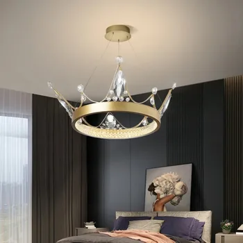 Crown Нова модерна led полилей в скандинавски стил, проста хол, спалня, кристален полилей Crown