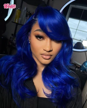 Изберете перука от човешка коса синьо 13x6 дантелен на предните перуки от човешка коса, за жени, перу къдрави перуки от естествена коса Remy