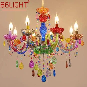 Подвесная лампа от кристал 86СВЕТОВОГО цвят, Художествена стая за момичета, лампа за свещи, Детска стая, Хол, Ресторант, Спалня, Полилей