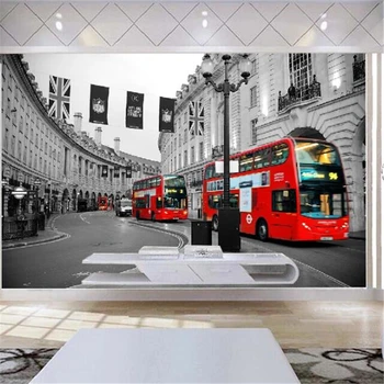 Потребителски тапети 3d фотообои ретро на фона на стена от червен автобус в лондон на улица дневна спалня декоративна живопис 3D тапети