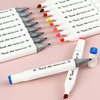 Цветни художествени маркери с двойна глава, маркери, за скици, дръжки за рисуване, Писалка, четка, Канцеларски материали, ученически пособия за рисуване
